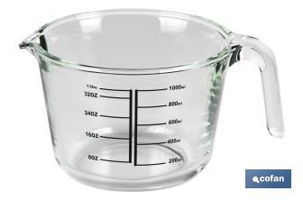 Caraffa graduata di vetro borosilicato | Modello Baritina | Capacità: 1 L | Per microonde, forno e congelatore - Cofan