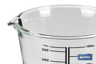 Borosilicate glass measuring cup | Baritina Model | 1l Capacity | Suitable for microwave, oven & freezer - Cofan