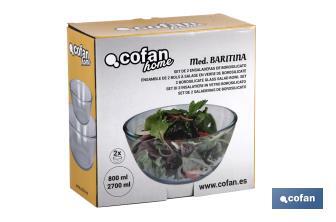 Set da 2 insalatiere rotonde di vetro borosilicato Modello Baritina | Capacità: 800 ml - 2700 ml - Cofan