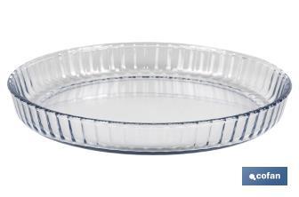 Round borosilicate glass baking dish, Baritina Model | 1,600ml Capacity | Size: 27.7 x 3.5cm | Weight: 900g - Cofan