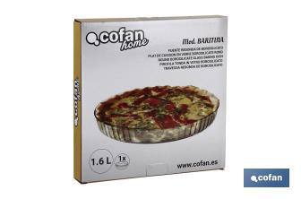 Fuente redonda de borosilicato Modelo Baritina | Capacidad 1600 ml | Medidas: 27,7 x 3,5 cm | Peso 900 g - Cofan