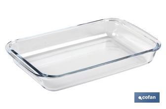 Set da 3 teglie rettangolari di vetro borosilicato Modello Baritina | Capacità: 1600 ml - 2200 ml - 3000 ml - Cofan