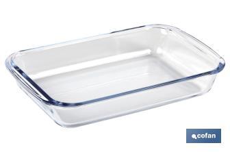 Set da 3 teglie rettangolari di vetro borosilicato Modello Baritina | Capacità: 1600 ml - 2200 ml - 3000 ml - Cofan