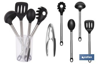 Set of 6 black kitchen utensils, Neige model - Cofan