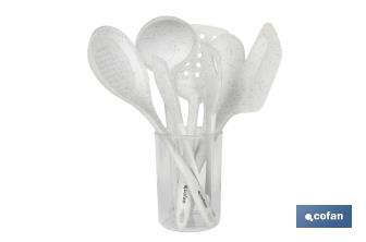 Set de 7 utensilios blancos para cocina de la gama Bach - Cofan