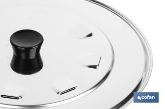 Stainless steel lid with steam vents and ABS knob - Cofan