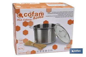 Stainless-steel pots | Available in different capacities | Lid included | Cadenza Model - Cofan