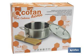 Stainless-steel pots | Available in different capacities | Lid included | Cadenza Model - Cofan