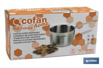 Stainless-steel saucepan | Capacity: 1 litre | Lid not included | Cadenza Model - Cofan