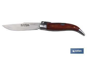 Coltello a serramanico tradizionale | Dimensioni della lama: 8 cm | Lama di acciaio inox | Manico marrone di legno compresso - Cofan