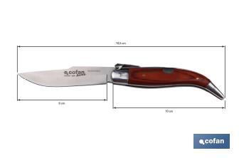 Classic clip point pocket knife | Blade size: 8cm | Stainless-steel blade | Pressed wood handle | Brown - Cofan