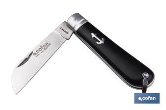 Navaja marinera | Medida de 8 cm de hoja | Pico de Loro | Hoja de Acero Inox | Mango de Polioximetileno | Color Negro - Cofan