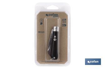 Navaja marinera | Medida de 8 cm de hoja | Pico de Loro | Hoja de Acero Inox | Mango de Polioximetileno | Color Negro - Cofan