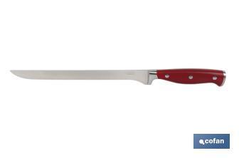 Cuchillo Jamonero  y Salmonero con forjado francés | En Color Rojo | Medida de la hoja de 25 cm - Cofan