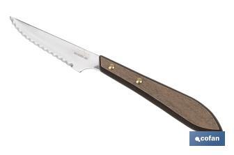 Confezione da 3 coltelli da carne | Lama micro-seghettata da 10 cm | Manico con effetto legno di noce - Cofan