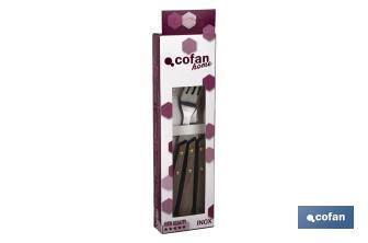 Pack of 3 table forks | Steak forks with 4 tines | Walnut wood-effect handle - Cofan