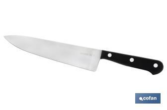 Cuchillo cocinero | Modelo Saffron | Medida de 20 cm | Hoja de Acero Inox. | Mango de Polioximetileno | Color Negro - Cofan