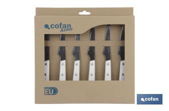 Pack of 6 steak knives | Vittorio Model | White | Stainless-steel blade | Blade size: 110mm - Cofan