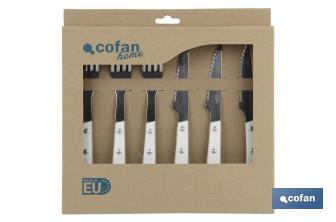 Pack of 3 steak knives + 3 steak forks | Vittorio Model | White | Stainless-steel blade | Blade size: 110mm - Cofan