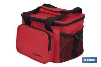 Nevera portátil porta alimentos | Bolsa isotérmica | Correa ajustable | Color: rojo | Medidas: 23 x 17 x 18 cm - Cofan
