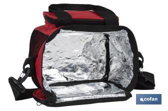 Nevera portátil porta alimentos | Bolsa isotérmica | Correa ajustable | Color: rojo | Medidas: 23 x 17 x 18 cm - Cofan