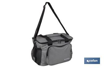 Nevera portátil porta alimentos | Bolsa isotérmica | Correa ajustable | Color: gris oscuro | Medidas: 35 x 23 x 24 cm - Cofan