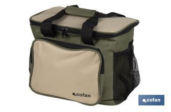 Bolsa térmica | Nevera portátil para alimentos | Correa ajustable | Adecuada para pícnic, playa, oficina, viaje | Color: verde y beige | Medidas: 35 x 25 x 27,5 cm - Cofan