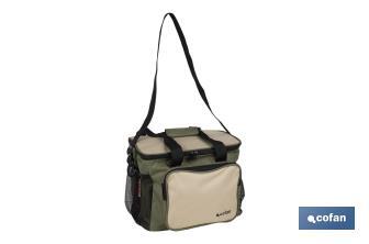 Bolsa térmica | Nevera portátil para alimentos | Correa ajustable | Adecuada para pícnic, playa, oficina, viaje | Color: verde y beige | Medidas: 35 x 25 x 27,5 cm - Cofan