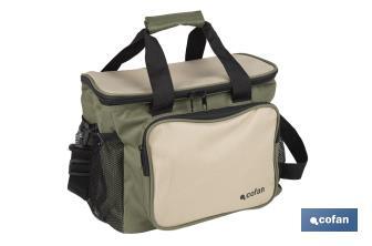 Bolsa térmica | Nevera portátil para alimentos | Correa ajustable | Adecuada para pícnic, playa, oficina, viaje | Color: verde y beige | Medidas: 35 x 25 x 27,5 cm - Cofan