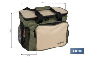 Bolsa térmica | Nevera portátil para alimentos | Correa ajustable | Adecuada para pícnic, playa, oficina, viaje | Color: verde y beige | Medidas: 35 x 25 x 27,5 cm - Cofan