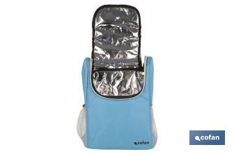 Mochila nevera isotérmica | Mochila de refrigeración | Capacidad: 10 litros | Color: Azul y gris | Medidas: 28 x 12,5 x 37 cm - Cofan