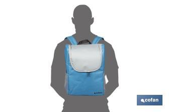 Mochila nevera isotérmica | Mochila de refrigeración | Capacidad: 10 litros | Color: Azul y gris | Medidas: 28 x 12,5 x 37 cm - Cofan