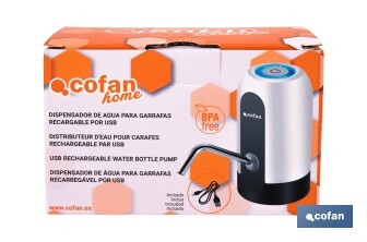Dispensador de agua eléctrico | Grifo portátil para garrafas de agua | Adaptador universal incluido | Batería recargable de 1200 mAh con conexión USB-C - Cofan