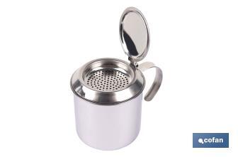Grasera de acero inoxidable con filtro desmontable | Capacidad: 0,75 l | Disponible con icono para aceite de carne o de pescado - Cofan