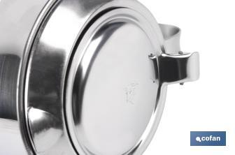 Grasera de acero inoxidable con filtro desmontable | Capacidad: 0,75 l | Disponible con icono para aceite de carne o de pescado - Cofan