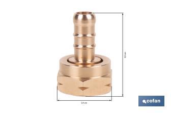 Racord para tubería de gas | Adecuado para regulador de gas 41003096 | Rosca izquierda 21,8 mm | Material: Latón | Medidas: 2,4 cm largo x 3,5 cm alto - Cofan