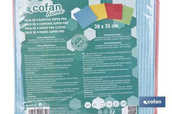 Pack de 4 bayetas de microfibra antibacterianas | Alta calidad y versatilidad | Máxima absorción | Medidas: 38 x 35 cm - Cofan