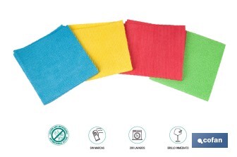 Pack de 4 bayetas de microfibra antibacterianas | Alta calidad y versatilidad | Máxima absorción | Medidas: 38 x 35 cm - Cofan