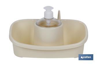 Dispenser per sapone con porta-spugna | Beige o grigio chiaro | Dimensioni: 26 x 13 x 16,5 cm - Cofan