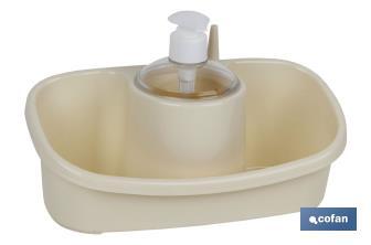 Dispenser per sapone con porta-spugna | Beige o grigio chiaro | Dimensioni: 26 x 13 x 16,5 cm - Cofan