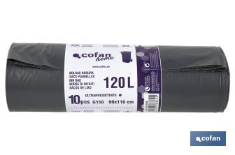 Grey bin bags | Size: 90 x 110cm | 120 litres | 10 pieces - Cofan