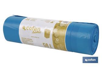 Sacos do lixo perfumados com autofecho na cor azul | Medidas: 70 x 70 cm e calibre de 120 - Cofan