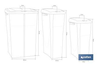 Caixote do lixo verde para reciclar resíduos orgânicos e | Três medidas e capacidades diferentes - Cofan