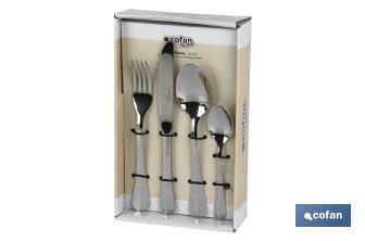 Faqueiro de aço inox I Modelo Bolonia I Jogo de 24 pcs I C-18/00 I Inclui caixa de desenho e grande qualidade - Cofan