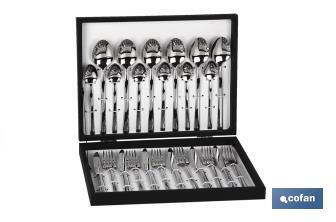 Cutlery set | Bari Model | 18/10 Stainless steel | Set of 24 pcs. | Black wooden case included - Cofan