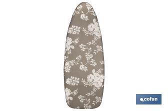 Padded cotton ironing board cover | Size: 140 x 60cm | Grey print with flowers - Cofan