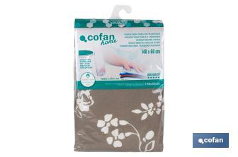 Padded cotton ironing board cover | Size: 140 x 60cm | Grey print with flowers - Cofan