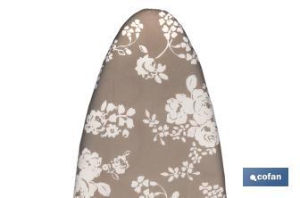 Padded cotton ironing board cover | Size: 140 x 60cm | Grey print with flowers - Cofan