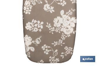 Padded cotton ironing board cover | Size: 140 x 60cm | Grey print with flowers - Cofan