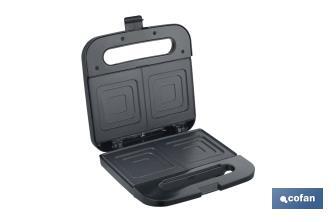 Sandwichera | Revestimiento antiadherente | Compartimentos para 2 sándwiches | Potencia: 750 W | Medidas: 23,7 x 23,3 x 9 cm - Cofan